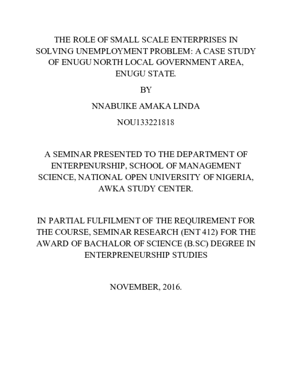 (DOC) THE ROLE OF SMALL SCALE ENTERPRISES IN SOLVING UNEMPLOYMENT ...