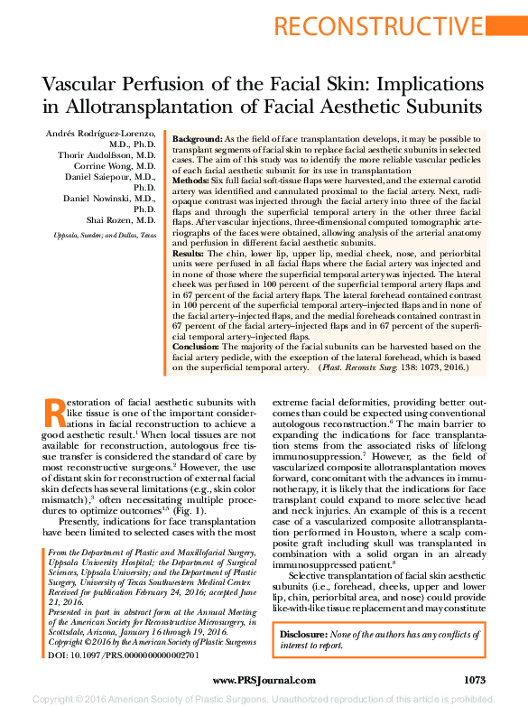 (PDF) Vascular Perfusion of the Facial Skin