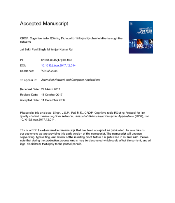 (PDF) CROP: Cognitive radio ROuting Protocol for link quality channel ...