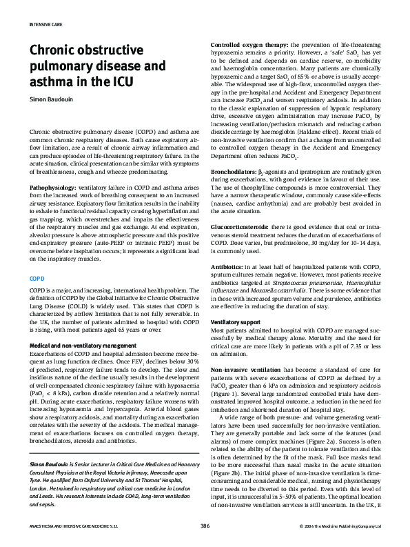 (PDF) Chronic obstructive pulmonary disease and asthma in the ICU