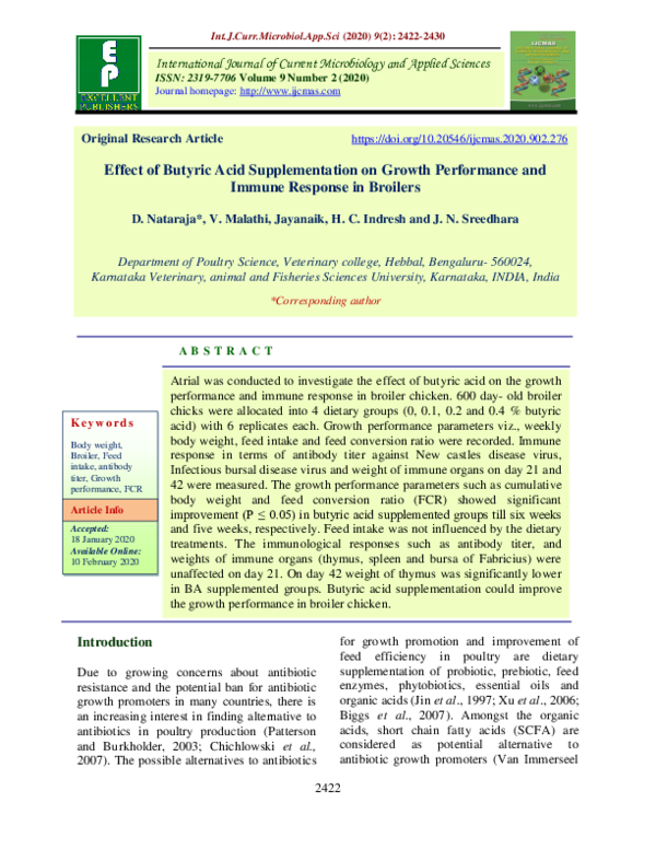 (PDF) Effect of Butyric Acid Supplementation on Growth Performance and ...