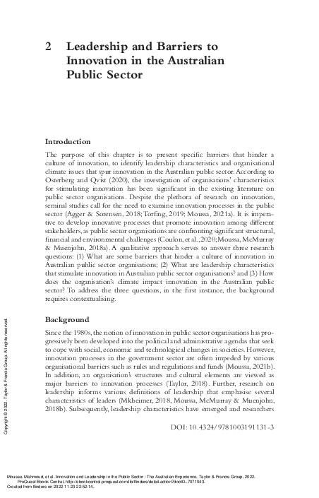 (PDF) Leadership and Barriers to Innovation in the Australian Public Sector