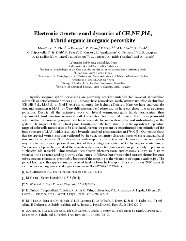 (PDF) Electronic structure and dynamics of CH3NH3PbI3 hybrid organic ...