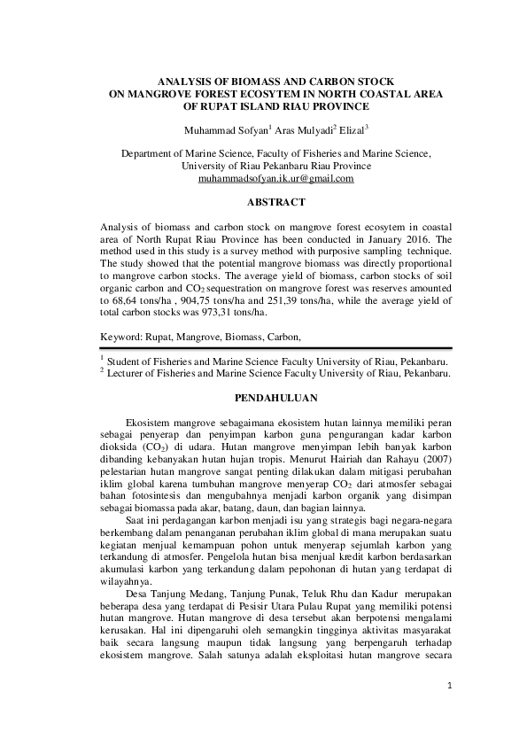 (PDF) Analysis of Biomass and Carbon Stock on Mangrove Forest Ecosytem ...