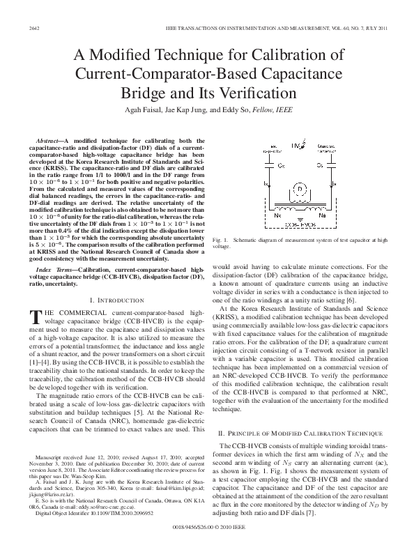 (PDF) A Modified Technique for Calibration of Current-Comparator-Based ...