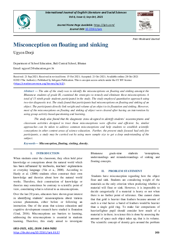 (PDF) Misconception on floating and sinking | Ugyen Dorji - Academia.edu