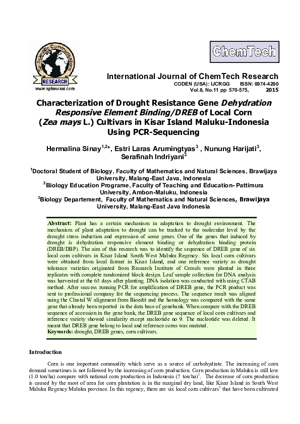 (PDF) Characterization of Drought Resistance Gene Dehydration ...