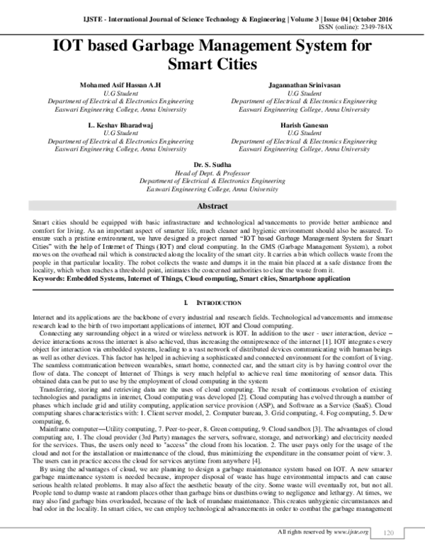 (PDF) IOT based Garbage Management System for Smart Cities