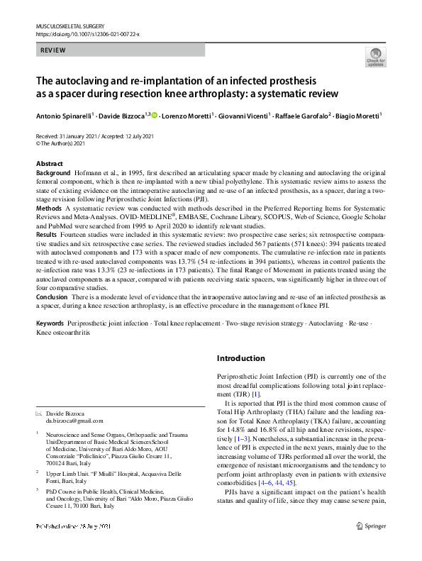 (PDF) The autoclaving and reimplantation of an infected prosthesis as