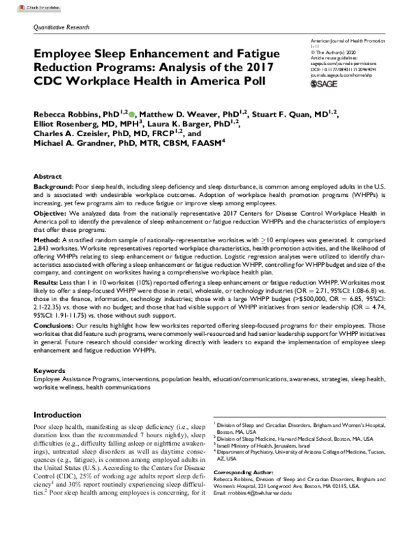 (PDF) Employee Sleep Enhancement and Fatigue Reduction Programs ...