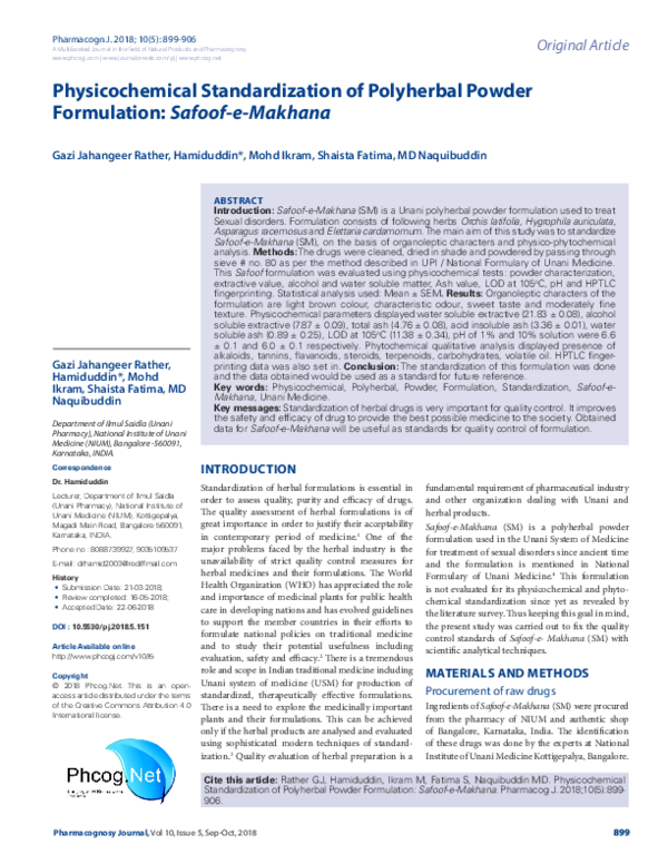 (PDF) Physicochemical Standardization of Polyherbal Powder Formulation ...