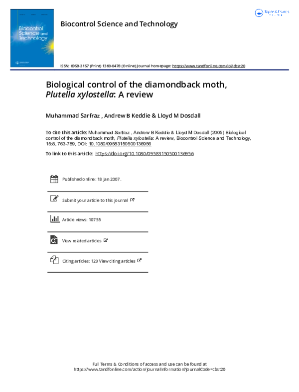 (PDF) Biological control of the diamondback moth,Plutella xylostella: A ...