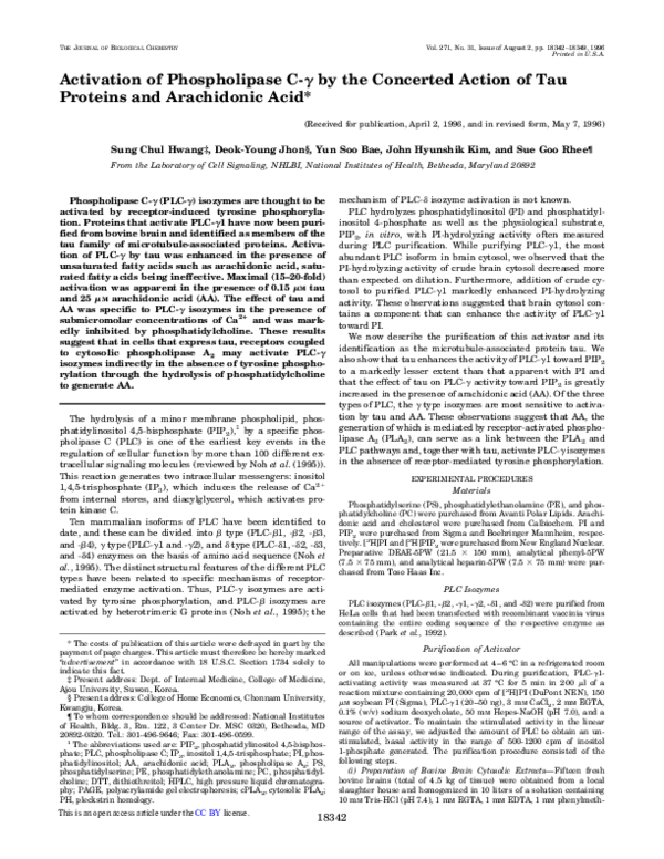 (PDF) Activation of Phospholipase C-γ by the Concerted Action of Tau ...