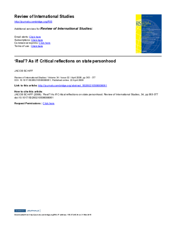 (PDF) ‘Real’? As if! Critical reflections on state personhood