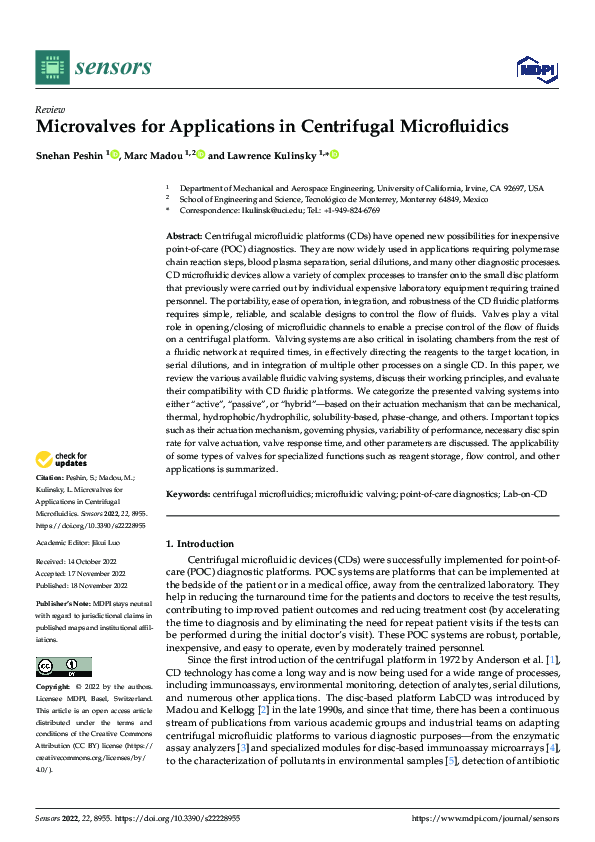 (PDF) Microvalves for Applications in Centrifugal Microfluidics