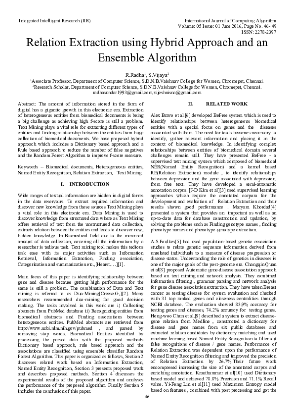 (DOC) Relation Extraction using Hybrid Approach and an Ensemble Algorithm