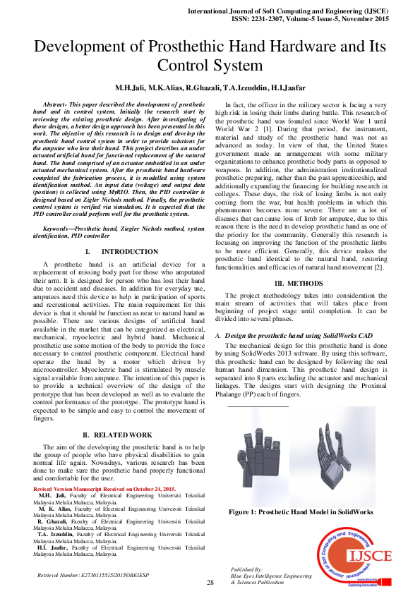 (PDF) Development Of Prosthethic Hand Hardware And Its Control System