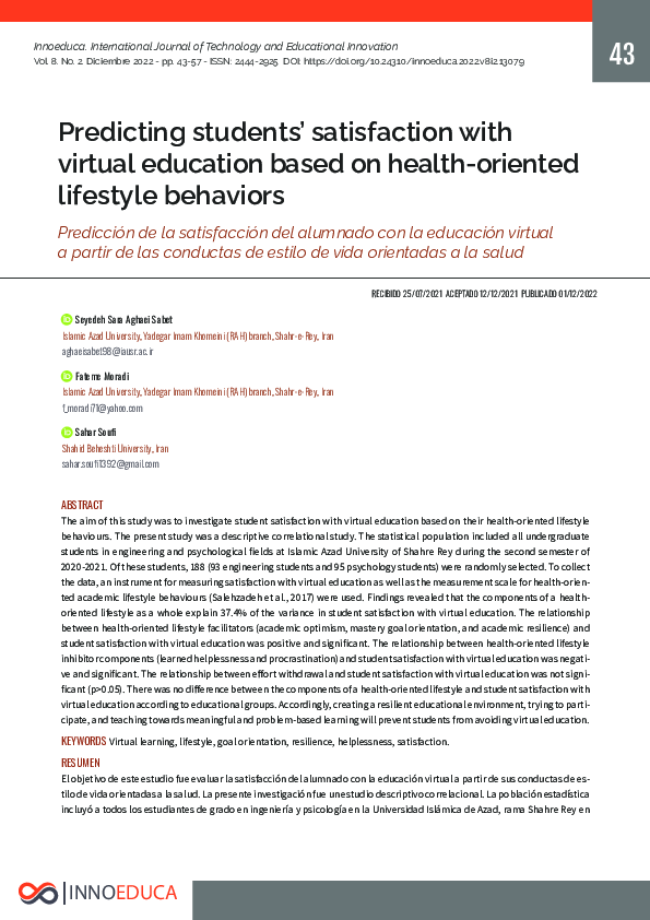 (PDF) Predicting students' satisfaction with virtual education based on ...