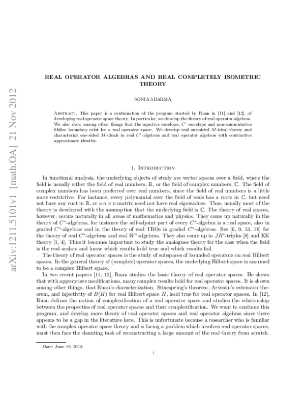 (PDF) Real operator algebras and real completely isometric theory