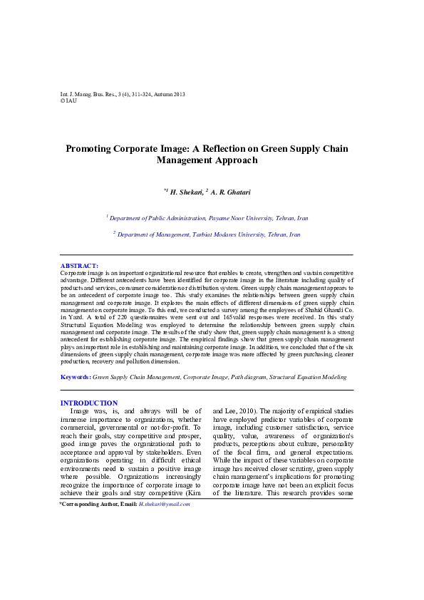 (PDF) Promoting Corporate Image: A Reflection on Green Supply Chain ...