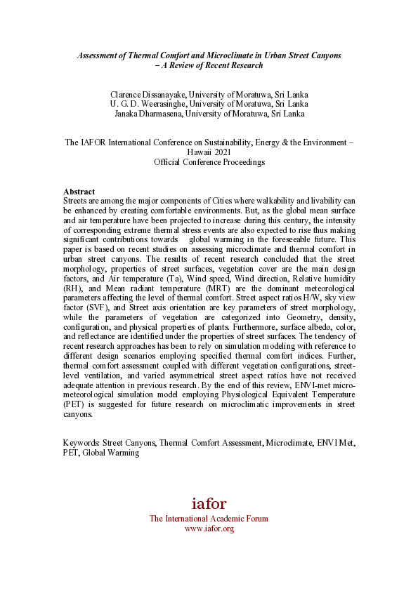 (PDF) Assessment of Thermal Comfort and Microclimate in Urban Street ...