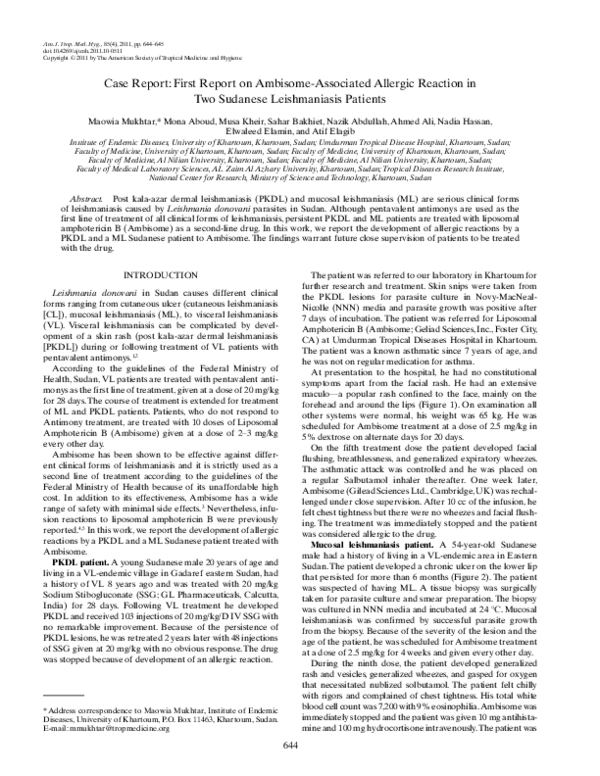 (PDF) First Report on Ambisome-Associated Allergic Reaction in Two ...