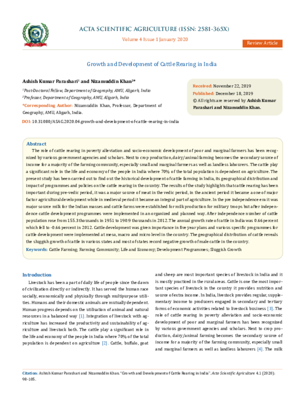 (PDF) Growth and Development of Cattle Rearing in India