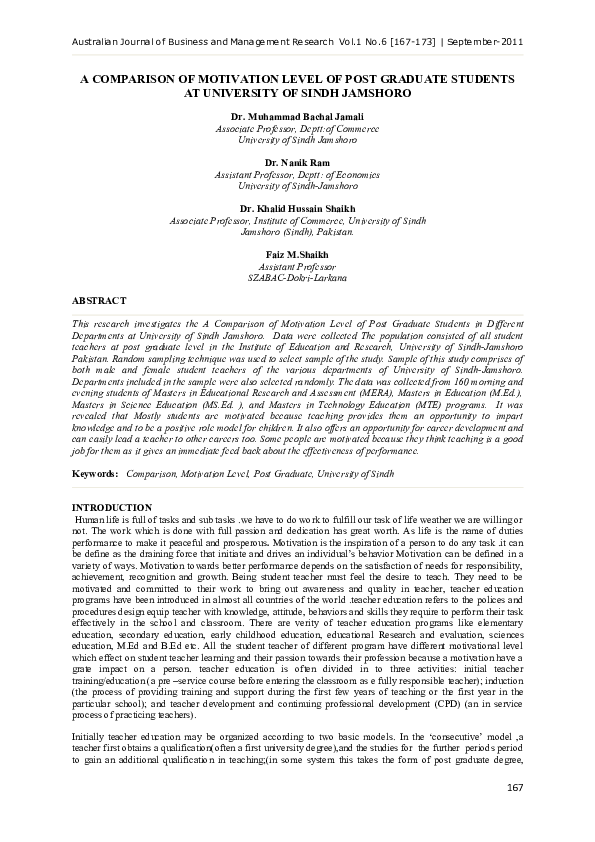 (PDF) A Comparison of Motivation Level of Post Graduate Students at ...