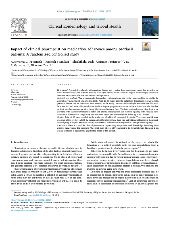 (PDF) Impact of clinical pharmacist on medication adherence among ...