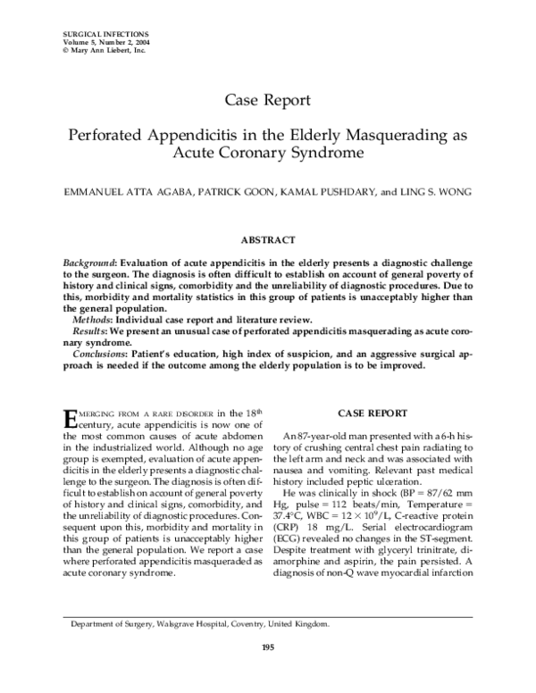 (PDF) Perforated Appendicitis in the Elderly Masquerading as Acute ...