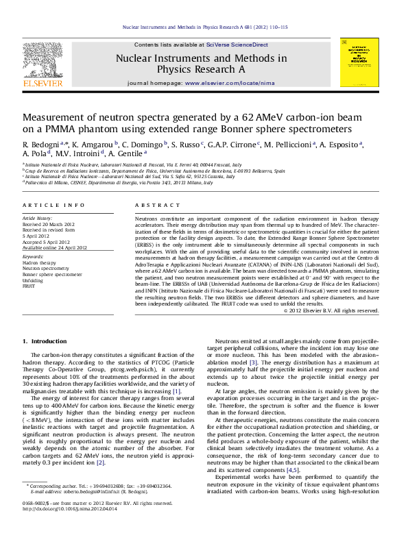 (PDF) Measurement of neutron spectra generated by a 62AMeV carbon-ion ...