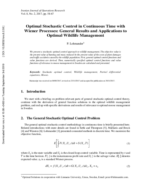 (PDF) Optimal Stochastic Control in Continuous Time with Wiener ...