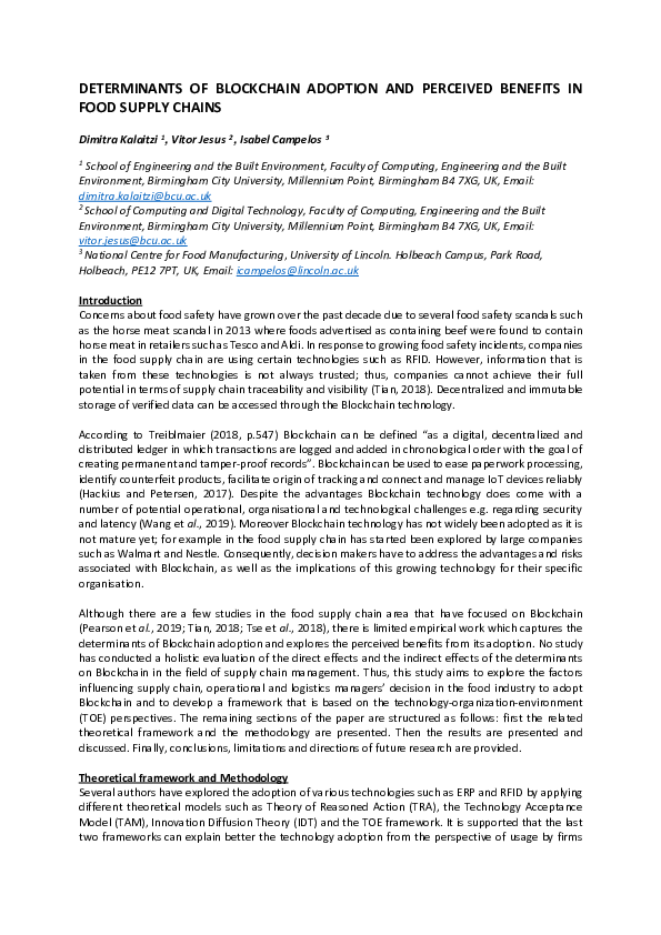 (PDF) Determinants of Blockchain Adoption and Perceived Benefits in ...