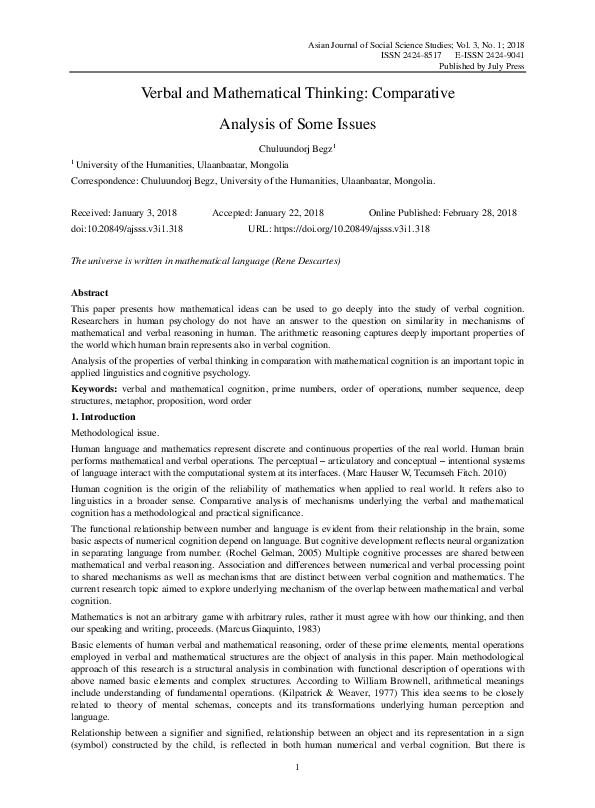 (PDF) Verbal and Mathematical Thinking: Comparative Analysis of Some Issues