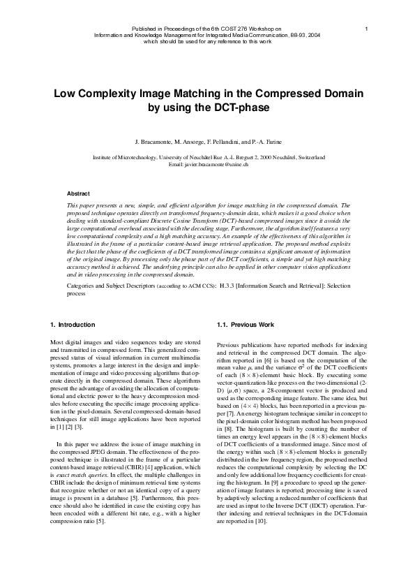 (PDF) Low complexity image matching in the compressed domain by using ...