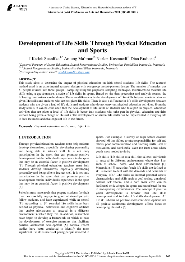 (PDF) Development of Life Skills Through Physical Education and Sports