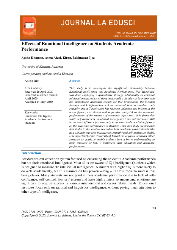 (PDF) Effects of Emotional intelligence on Students Academic Performance