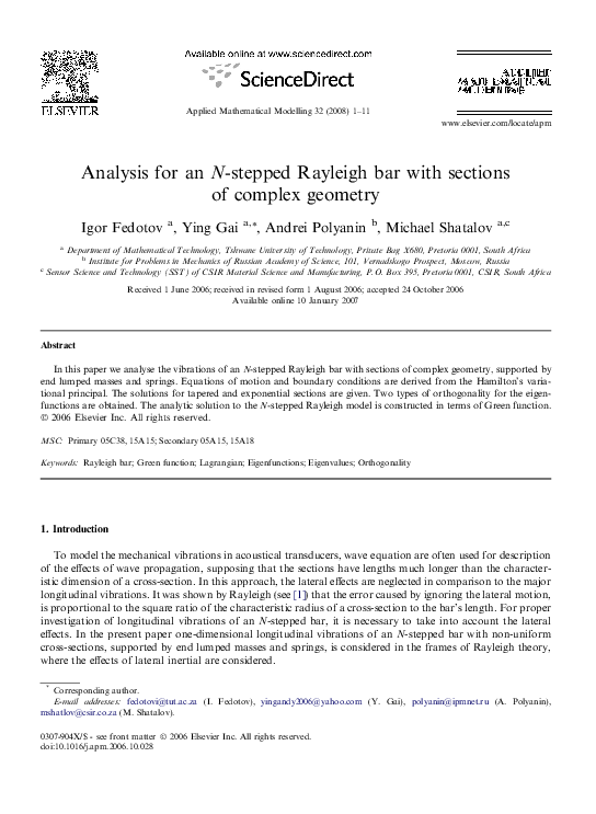 (PDF) Analysis for an Nstepped Rayleigh bar with sections of complex