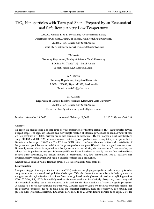 (PDF) TiO2 nanoparticles with tetra-pad shape prepared by an economical ...