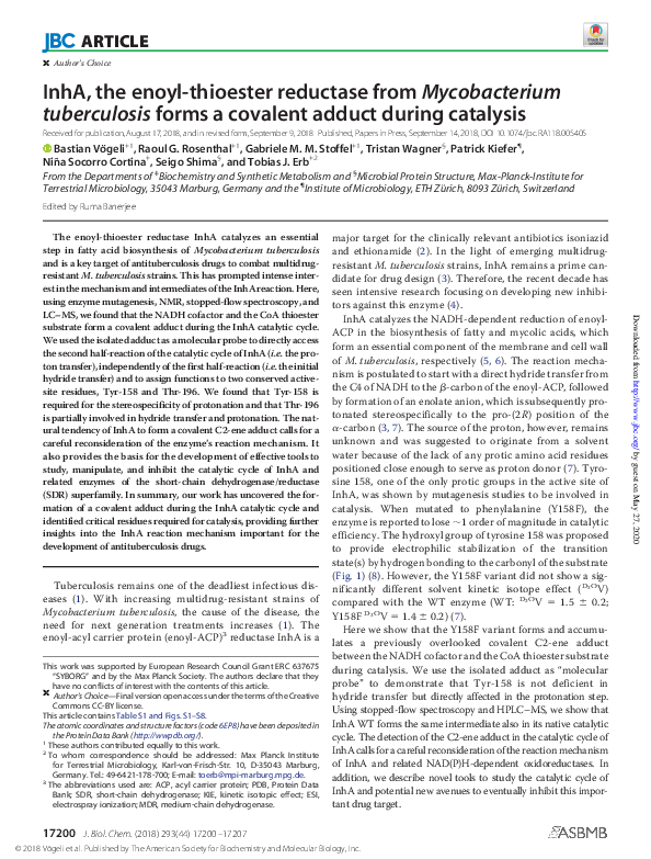 (PDF) InhA, the enoyl-thioester reductase from Mycobacterium ...