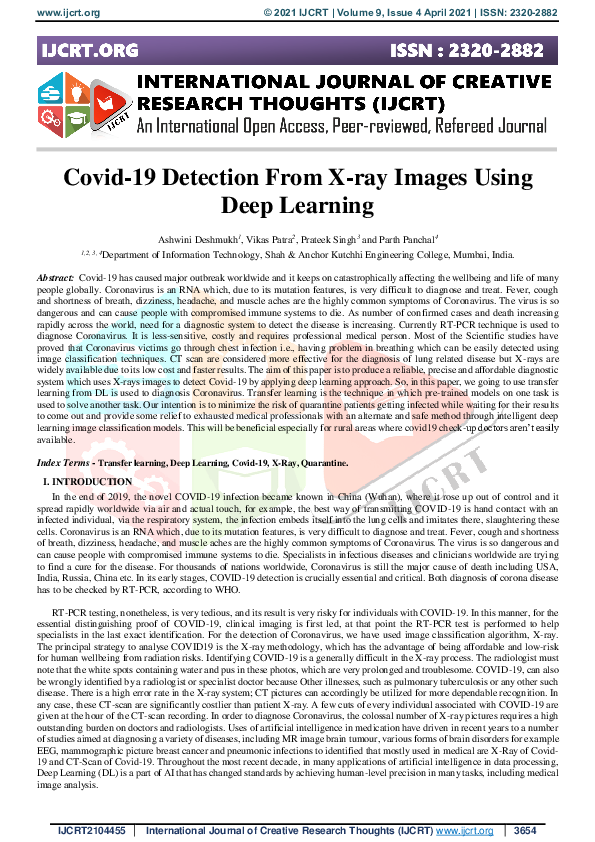(PDF) Covid-19 Detection From X-ray Images Using Deep Learning