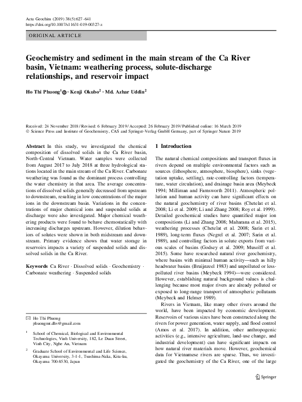 (PDF) Geochemistry and sediment in the main stream of the Ca River ...