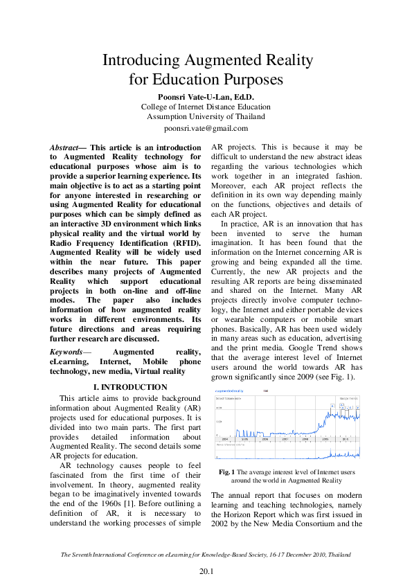 (PDF) Introducing augmented reality for education purposes