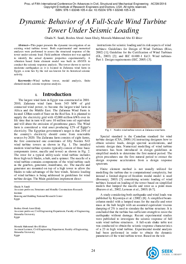 (PDF) Dynamic Behavior of A Full Scale Wind Turbine Tower Under Seismic ...