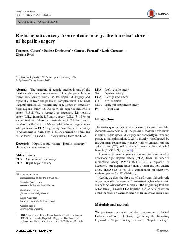 (PDF) Right hepatic artery from splenic artery: the four-leaf clover of ...