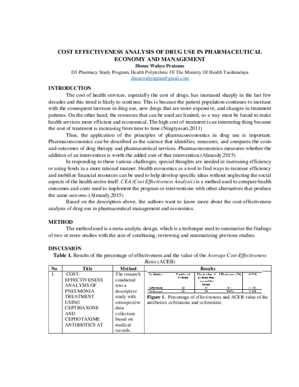 (PDF) COST EFFECTIVENESS ANALYSIS OF DRUG USE IN PHARMACEUTICAL ECONOMY ...