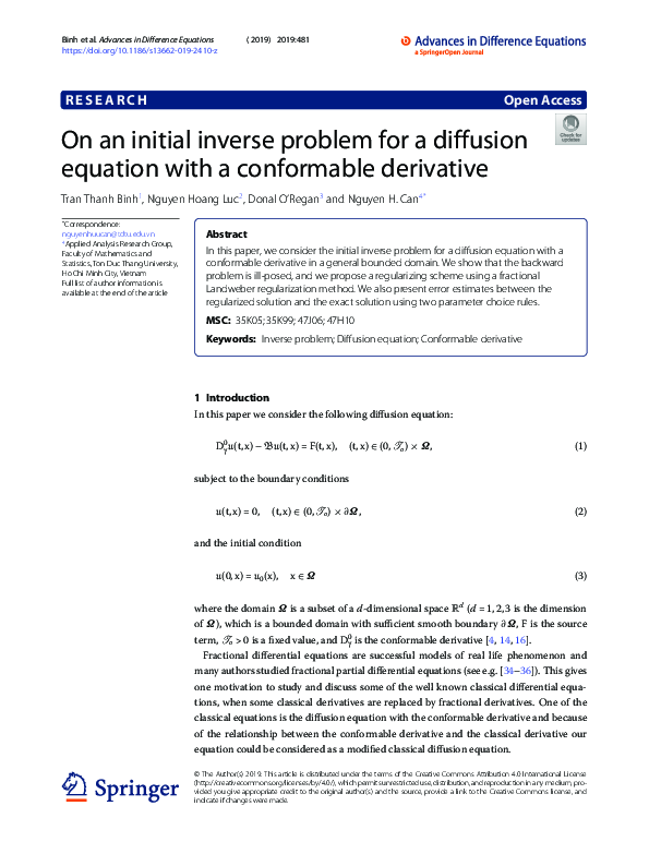 (PDF) On an initial inverse problem for a diffusion equation with a ...