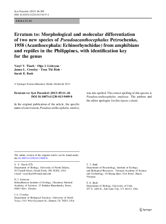 (PDF) Erratum to: Morphological and molecular differentiation of two ...