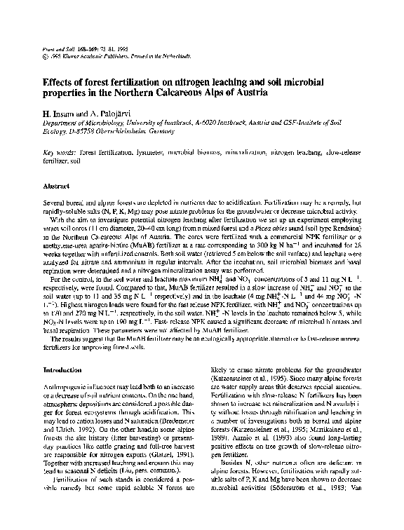 (PDF) Effects of forest fertilization on nitrogen leaching and soil ...