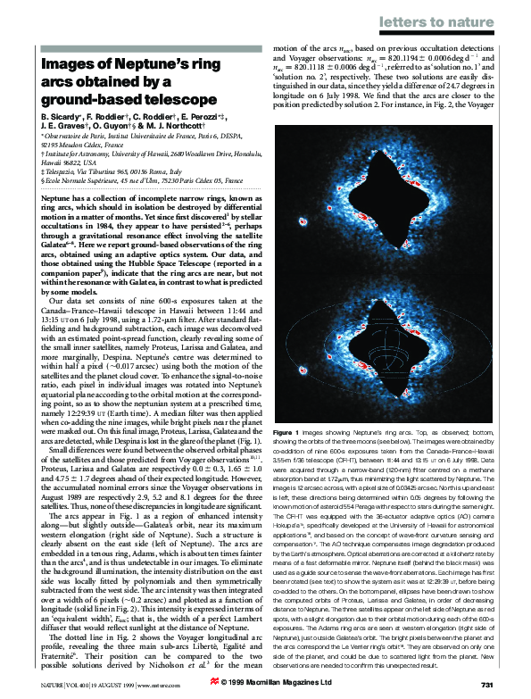 (PDF) Images of Neptune's ring arcs obtained by a ground-based telescope